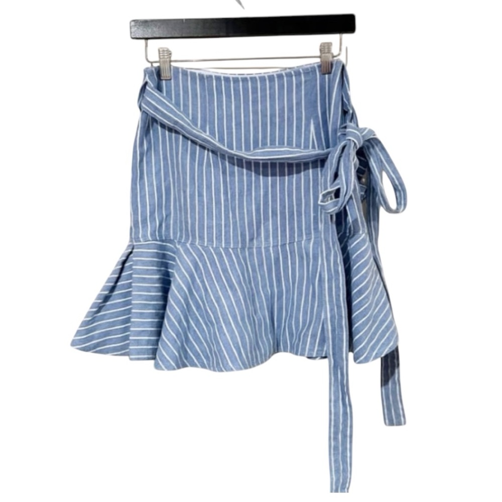 Alexis Anvivi Wrap Light Blue Striped Tie Side Mini Skirt Size XS EUC - Picture 7 of 9